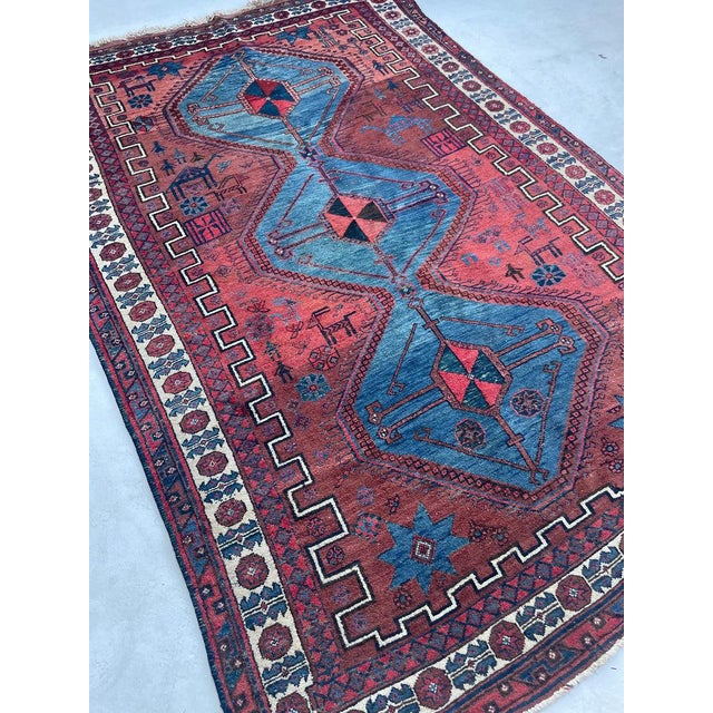 Vintage Village Life Woven Throughout Shiraz Rug 4.6 x 6.9 For Sale In Milwaukee - Image 6 of 14