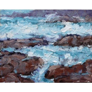 "Pacific Coast Rocks" Contemporary Impressionist Style Coastal Landscape Oil Painting For Sale