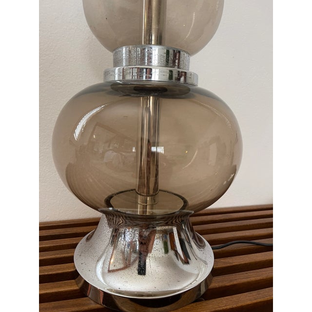 Italian 1970s Smoked Glass and Chrome Lamp, Italy For Sale - Image 3 of 8