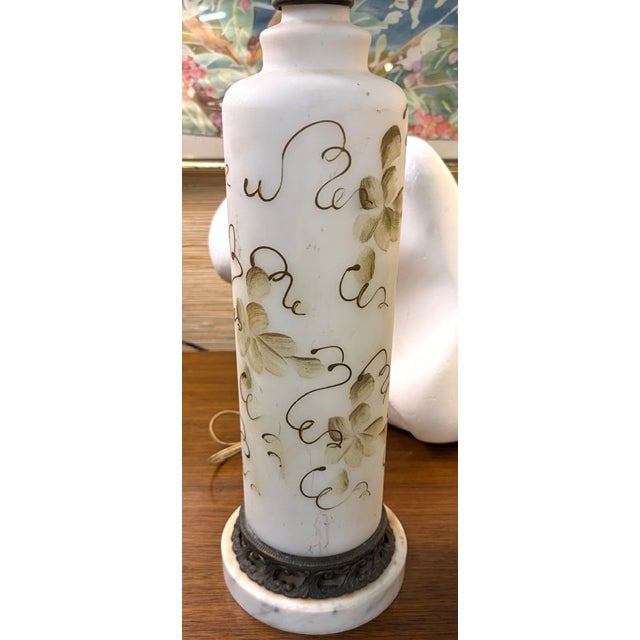 Mid-Century Modern Mid Century Glass and Marble Lamps With Gold Applied Flowers and Vine Design For Sale - Image 3 of 7