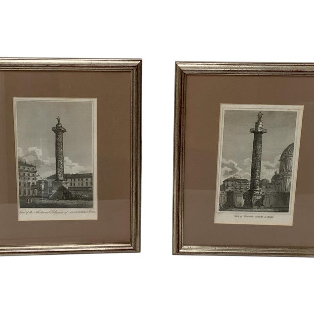 Pair Antique Roman Engravings Column of Antoninus &amp; Trajan Dr Bikoff Estate Framed Frame Approx. 9¼" Wide x 11" High....
