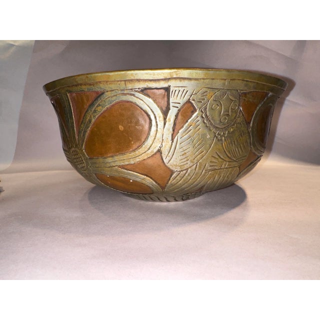 Mid-Century Modern Mid Century Hand Hammered Indo Persian Bowl With Female Figure For Sale - Image 3 of 9