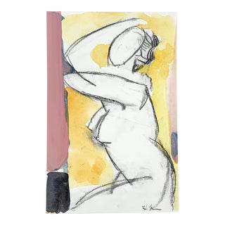 Woman, Acrylic and Charcoal on Paper 6x9" For Sale