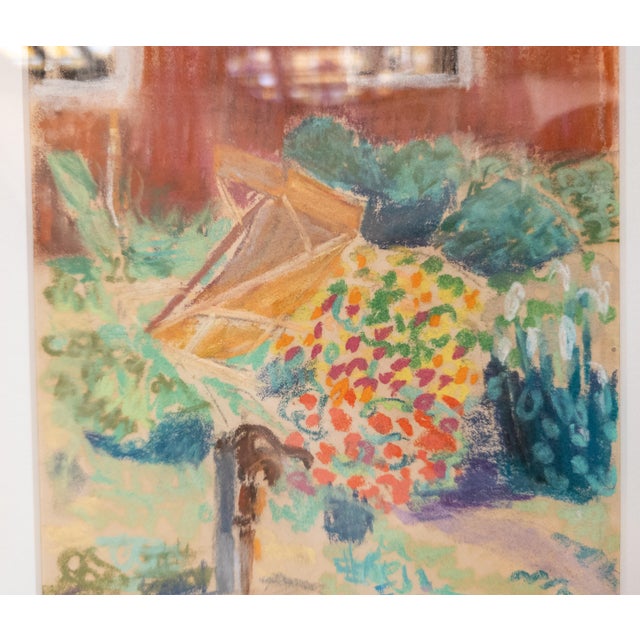Red Mid-Century Modern Colorful New England Garden Abstract Oil Pastel, Signed For Sale - Image 8 of 10