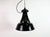 Vintage Industrial black enamel pendant lamp in Bauhaus style. Used in factories in former Czechoslovakia during the...