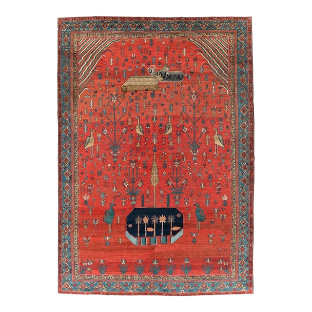 Early 20th Century Pictorial Bakshaish Animal Motif Rug - 9'9" x 14' For Sale