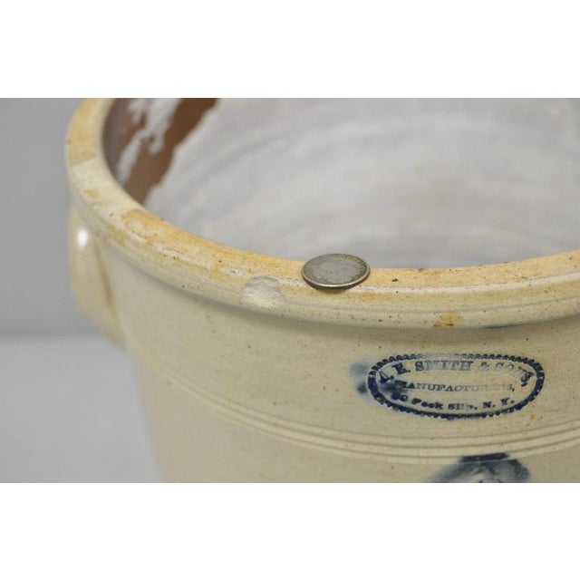 Beige Antique a.e. Smith & Sons Cobalt Blue Painted Flower 3 Gallon Stoneware Crock For Sale - Image 8 of 15