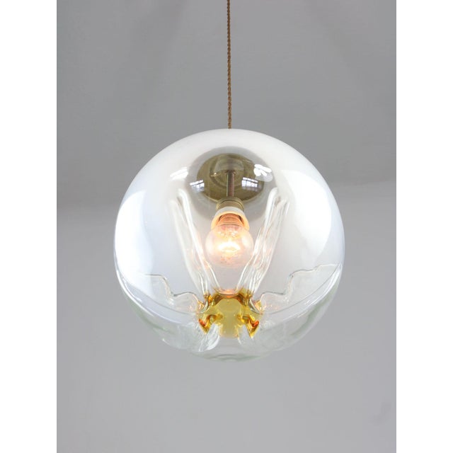 Metal Mid-Century Modern Murano Glass and Brass Pendant from Mazzega, 1960s For Sale - Image 7 of 18