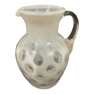MCM Hand-Blown Frosted Art Glass Pitcher With Polka Dot Pattern.