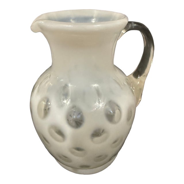 Vintage Hand-Blown Frosted Art Glass Pitcher With Polka Dot Pattern For Sale