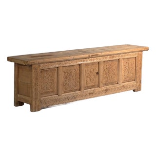 Antique Carved Bench Chest in Fir Wood, China, 1930 For Sale