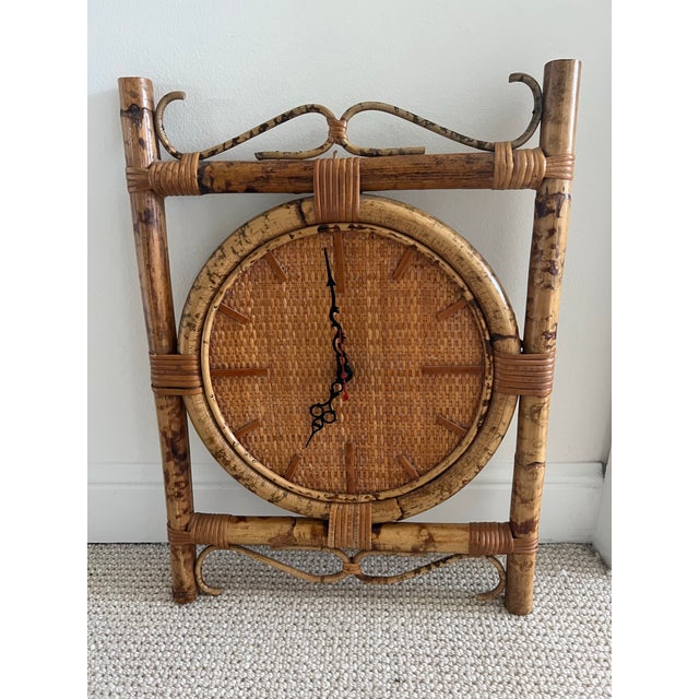 Vintage Tortoise Rattan Bamboo Wall Clock For Sale In Miami - Image 6 of 6