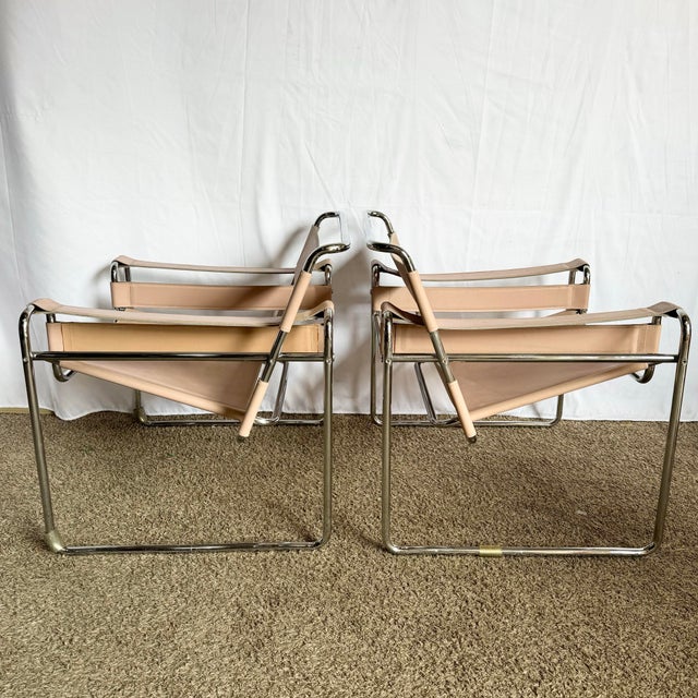 Mid 20th Century Mid Century Modern Pink and Chrome Lounge Chairs, Wassily Style - A Pair For Sale - Image 5 of 10