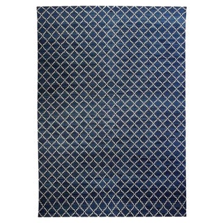 Modern Indian Dhurrie Blue, White Handmade Cotton Rug by Doris Leslie Blau For Sale