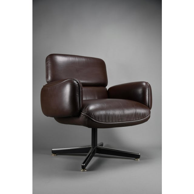 1960s Mid-Century Executive Armchair in Brown Leather by Otto Zapf for Knoll International, 1960s For Sale - Image 5 of 14