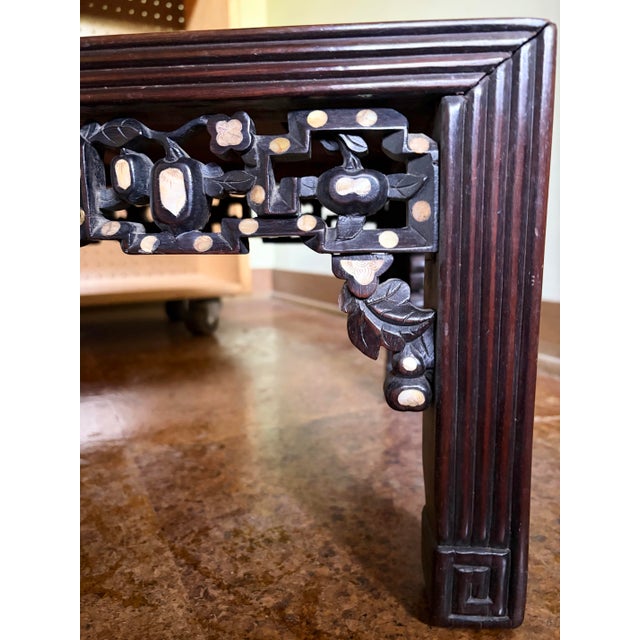 Shell Vintage Chinese Qing Rosewood With Mother of Pearl Inlaid Low Alter Table For Sale - Image 7 of 11