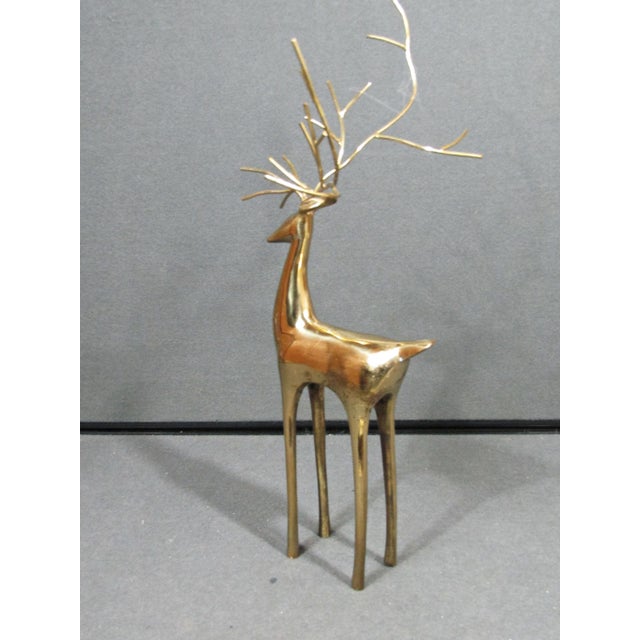 Vintage 16" Brass-Tone Modernist Deer Stag Sculpture With Branch Antlers For Sale - Image 4 of 12