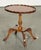 Vintage Yew Wood Burgundy Leather Top Side Table with Pie Crust For Sale - Image 4 of 11