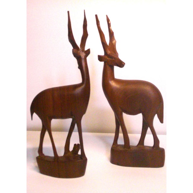 1960s Mid-20th Century Kamba Wood Carving Pair Standing Gazelle/Antelope Figurines VTG / 2 For Sale - Image 5 of 6