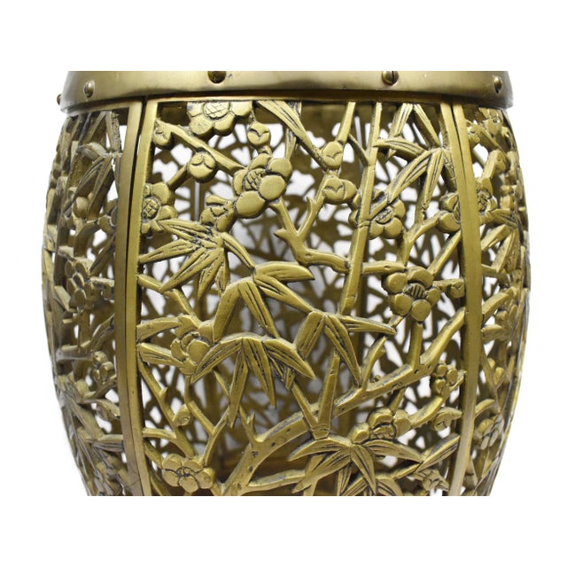 Metal Brass Asian Bamboo Fretwork Phoenix Birds Garden Stool For Sale - Image 7 of 10