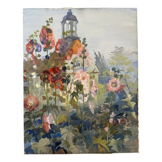 Häcker Johannes, Hollyhocks Church Summer, 1922, Gouache and Watercolor For Sale