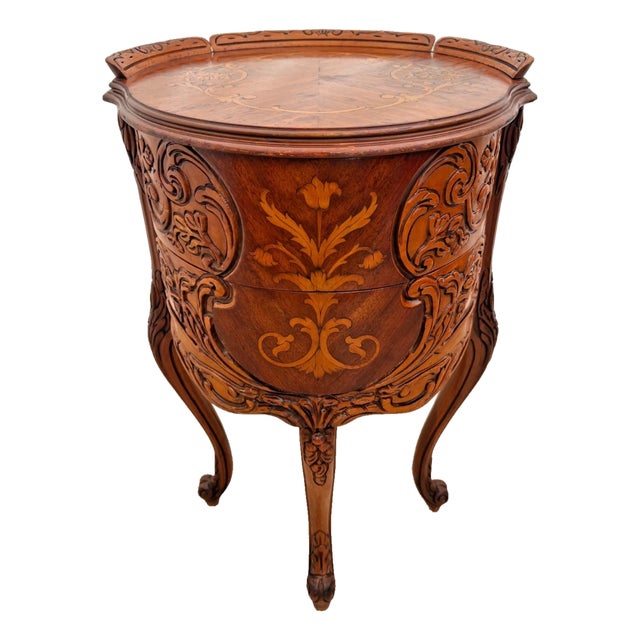 Vintage French Bombe Bedside Cabinet Nightstand Drum Table Concealed Drawers For Sale
