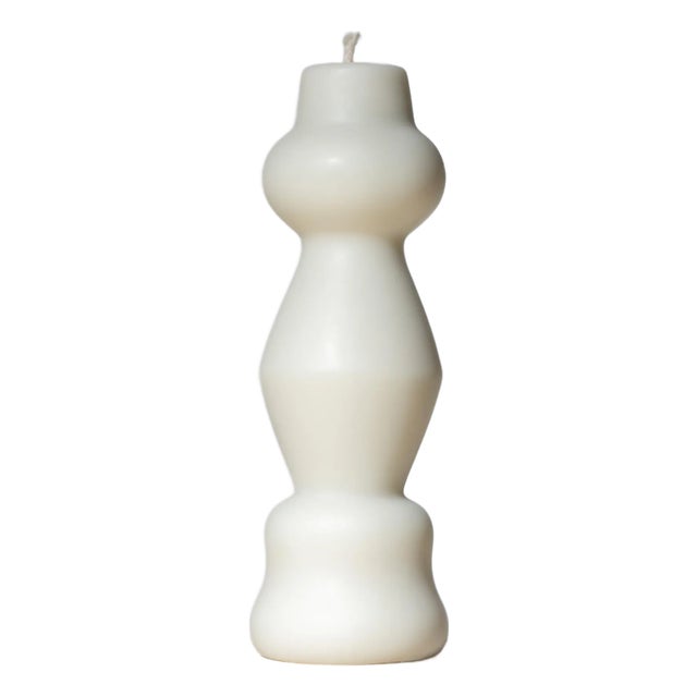 Sculptural Postmodern Beeswax Pillar Candle No.01 in Alabaster White For Sale