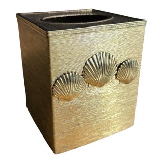 Vintage Seashell Goldtone Tissue Box Cover For Sale