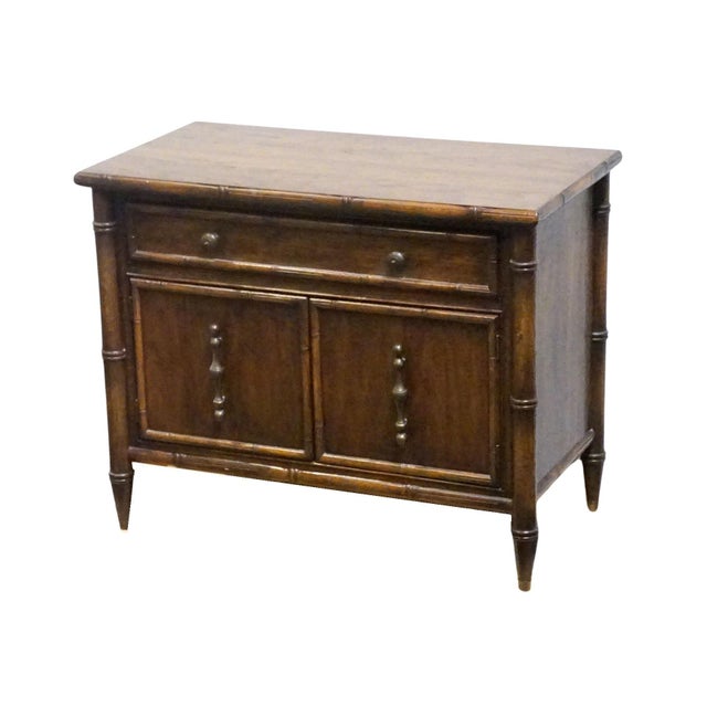 NATIONAL / MOUNT AIRY Asian Chinoiserie Faux Bamboo 31" Fruitwood Cabinet Nightstand 25" High 31" Wide 16" Deep We...