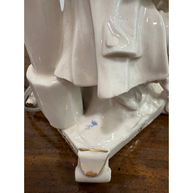 Wonderful pair of antique German cream porcelain figural courting lamps. Pre-WW2. Some gold detail on the base but...