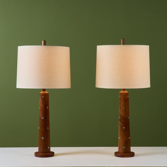 Pair of Gordon & Jane Martz Wood Table Lamps with Tile Inlay For Sale In Los Angeles - Image 6 of 12