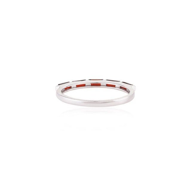 Metal Baguette Cut Garnet Gemstone Half Band Ring Size 9.5 For Sale - Image 7 of 8