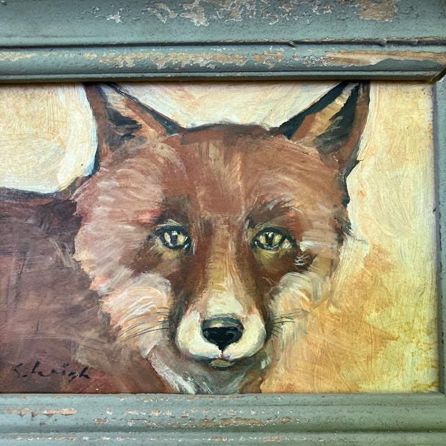Original approx 5 x 7 painting on Masonite signed bottom left Overall size with vintage frame with rusted metal ring on...