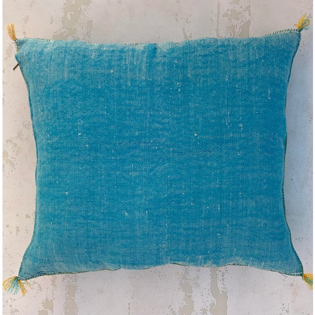 Berber Tribes of Morocco Contemporary Turquoise Silk Sabra Pillow Covers- a Pair For Sale - Image 4 of 11