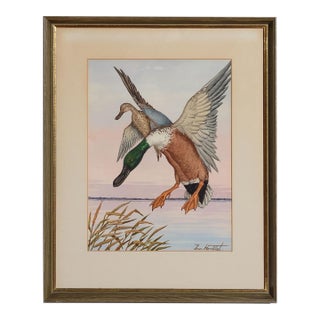 Ducks in Flight Watercolour by Jean Herblet (1893-1985) Ex- c.z. Guest Collection For Sale