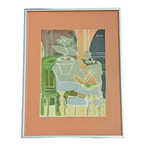 Mid 20th Century Cubism Still Life "Nature Morte a La Palette" Lithograph by Georges Braque Framed Art