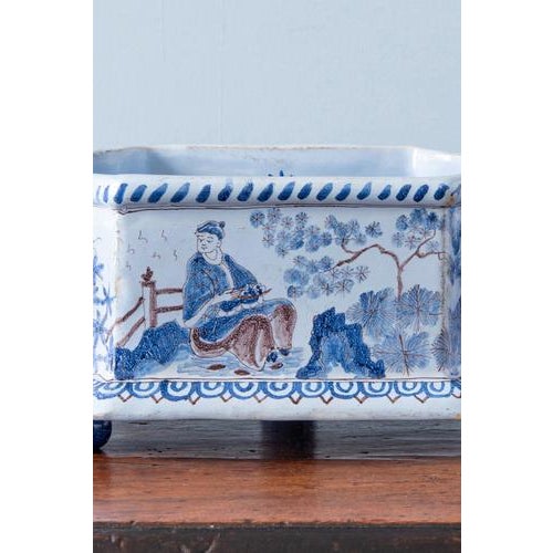 Chinoiserie Faience Jardiniere with Twisted Handles from Nevers, 19th Century For Sale - Image 7 of 11