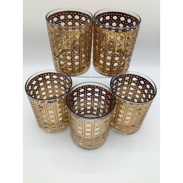 A stunning set of 5 Culver 22K gold overlay caning pattern, “Cannella” glasses. These were produced during the height of...