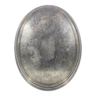 Vintage English Silver Gallery Bar Tray Silver Plated Oval Embossed For Sale