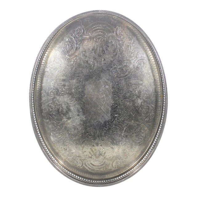 Vintage English Silver Gallery Bar Tray Silver Plated Oval Embossed For Sale