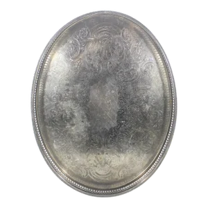 Vintage English Silver Gallery Bar Tray Silver Plated Oval Embossed