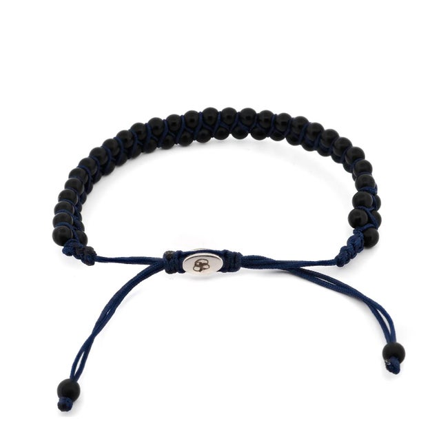 Black Black Onyx Stone Beaded Blue Rope Striking Bracelet For Sale - Image 8 of 11