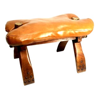 1960s Egyptian Camel Saddle Stool With Leather Cushion For Sale