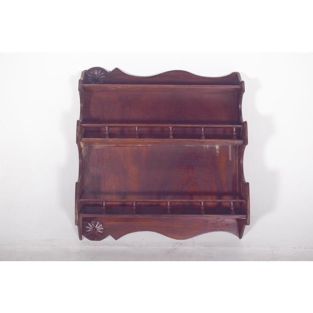 Portuguese Wooden Plate Rack with Carved Floral Motifs, 1950 For Sale - Image 6 of 6