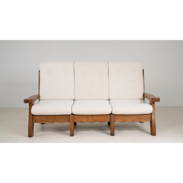 Brutalist Oak Upholstered Sofa, Antique, Belgium, Circa 1970 For Sale - Image 16 of 16
