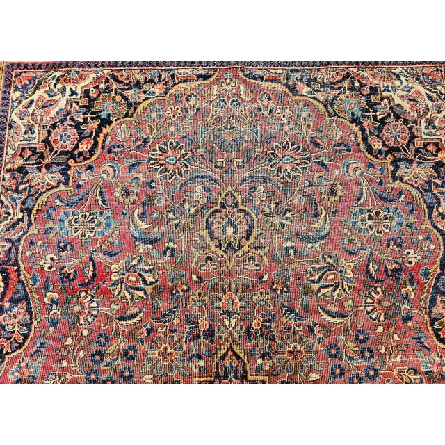 Vintage Kashan Rug, Hand-Knotted Wool & Cotton, Floral Pattern, Red & Navy, 4x6 For Sale - Image 14 of 18