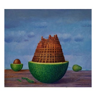 Zbigniew Wozniak, Fruit Tower of Babel, 2023, Oil Painting on Board For Sale