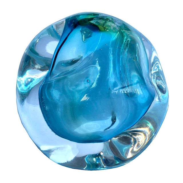 Turquoise Vintage Art Glass Paper Weight by Jacqueline Terpins For Sale - Image 8 of 16