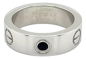 Cartier Love 1 Black Sapphire 18k White Gold 5.5mm Band Ring W/Cert - Size 4.5