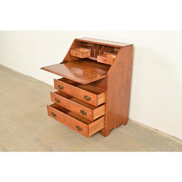 Ethan Allen American Colonial Solid Maple Drop Front Secretary Desk, Circa 1970s For Sale In South Bend - Image 6 of 16